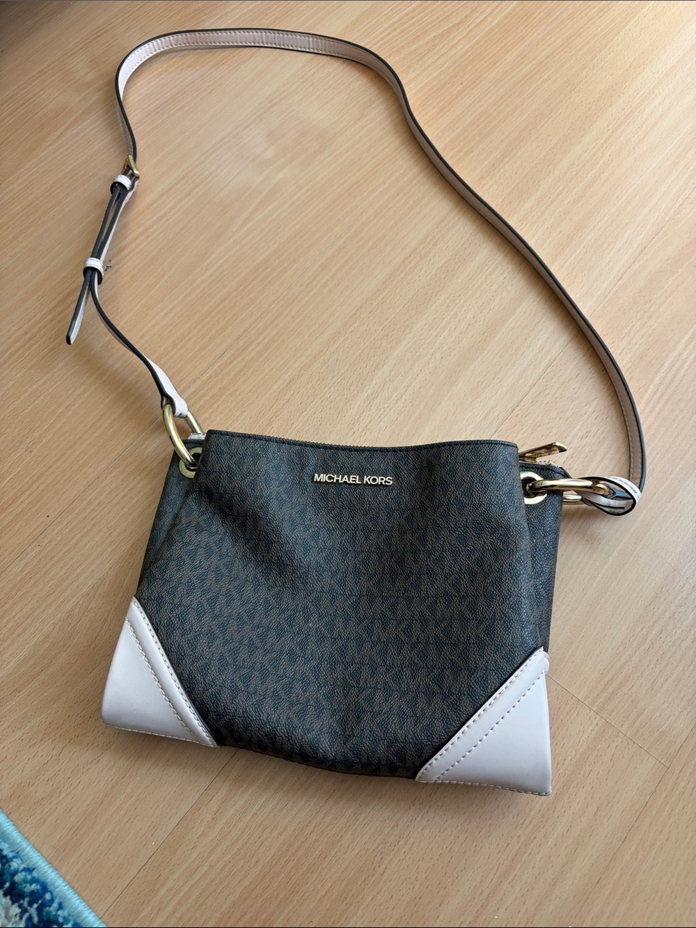 Michael Kors Brown Logo Crossbody with White Corner Accents